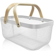 Portable Mesh Storage Organizer Basket,Multi-Functional Picking Baskets,Vegetables Basket with Double Folding Handles Picnic Hamper,for Kitchen Garden White