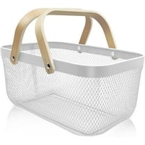 Portable Mesh Storage Organizer Basket,Multi-Functional Picking Baskets,Vegetables Basket with Double Folding Handles Picnic Hamper,for Kitchen Garden (White)