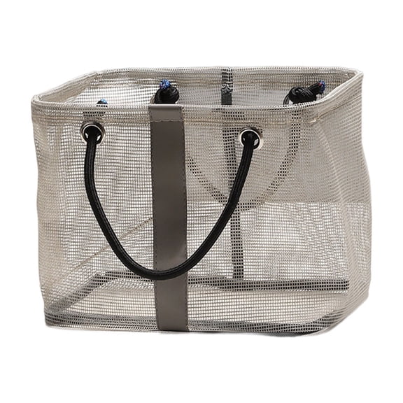 Portable Mesh Wash Bag, Waterproof Polyester Storage Organizer for Toiletries, Beach Toys, Gym Accessories, Travel - Friendly Design with Easy Carry Handle,Gray