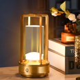 thumbnail image 1 of Portable Metal Desk Lamp,Cordless Table Lamp for Outdoor Indoor,Rechargeable LED Crystal Lantern Lamp,3 Color Stepless Dimming Touch,Battery Powered Table Light for Bedroom Restaurant (Gold), 1 of 6