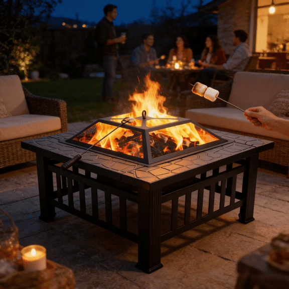 Portable Metal Fire Pit for Backyard Patio and Camping with Heavy Duty Iron Construction Ideal for Cozy Nights Outdoor Gatherings S'mores Roasting Fall Winter Warmth Bonfire Fun and Family Bonding