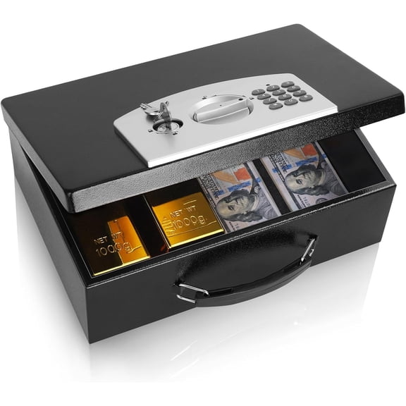 Portable Metal Fire Resistant Safe Box with Digital Keypad Lock Medium Black Bestseling