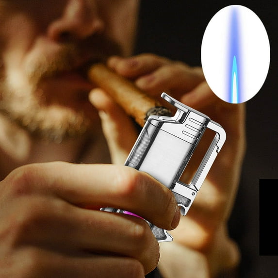 Portable Metal Gas Lighter Keychain, Multiclor Inflatable Lighter with Transparent Chamber, Windproof Adjustable Flame Lighter with Night Light Direct Blue Flame Keychain Pendant Ligher(without gas)