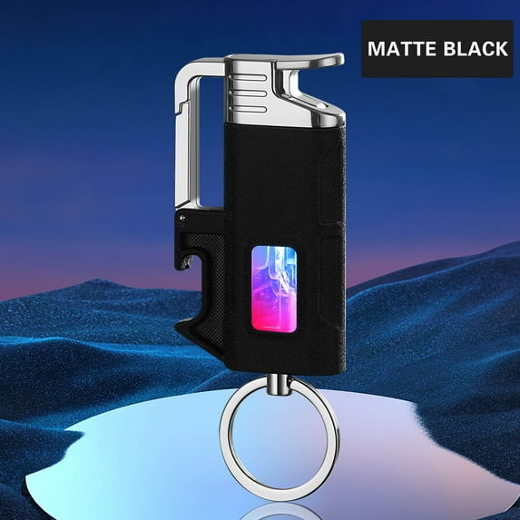 Portable Metal Gas Lighter Keychain, Multiclor Inflatable Lighter with Transparent Chamber, Windproof Adjustable Flame Lighter with Night Light Direct Blue Flame Keychain Pendant Ligher(without gas)