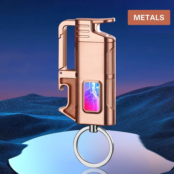 Portable Metal Gas Lighter Keychain, Multiclor Inflatable Lighter with Transparent Chamber, Windproof Adjustable Flame Lighter with Night Light Direct Blue Flame Keychain Pendant Ligher(without gas)