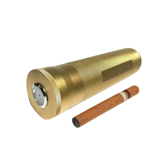 Portable Metal Humidor Cigar Tube Humidifier Storage Bin Humidity Display Gold