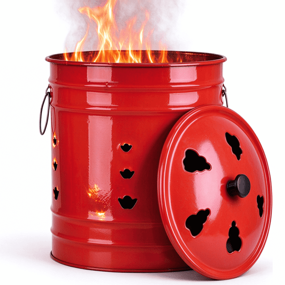Portable Metal Incinerator Cage Fire Pit with Lid & Handle, Heavy Duty Burn Barrel for Yard Waste, Leaves, Paper, Trash and Wood