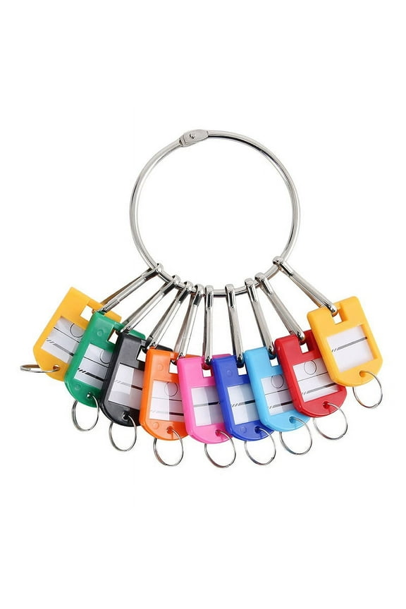 Portable Metal Ring Key Organizer with 10 Spring Hooks & Key Tags with Ring and Label Window
