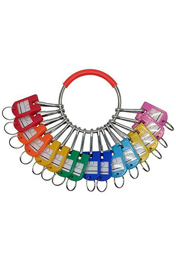 Portable Metal Ring Key Organizer with 16 Spring Hooks & Key Tags with Ring and Label Window