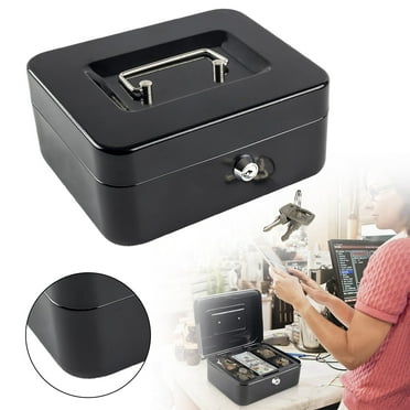 Portable Metal Safe Box With Key Lock，With Combination Lock Safe and Money Tray，With Key Lock - Fire Resistant Storage for Documents，Car(Black，1 Password Box and 1 Set of Keys）