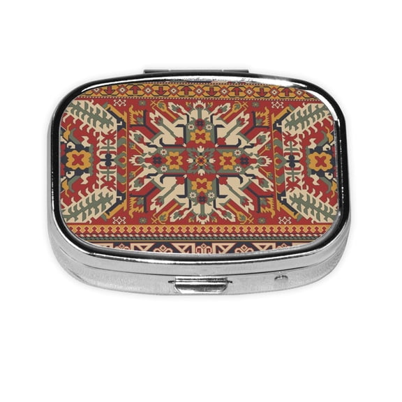 Portable Metal Square Pill Box 2-Compartment Mini Pocket Pill Case for Travel Purse, Caucasian Style Antique