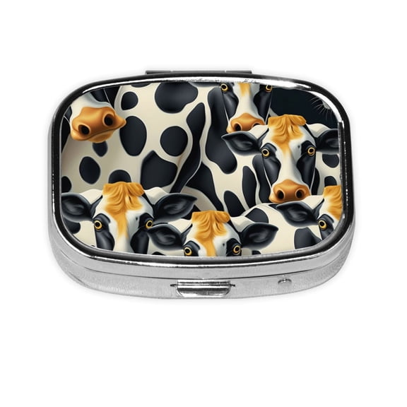 Portable Metal Square Pill Box 2-Compartment Mini Pocket Pill Case for Travel Purse, Cow Cool Print