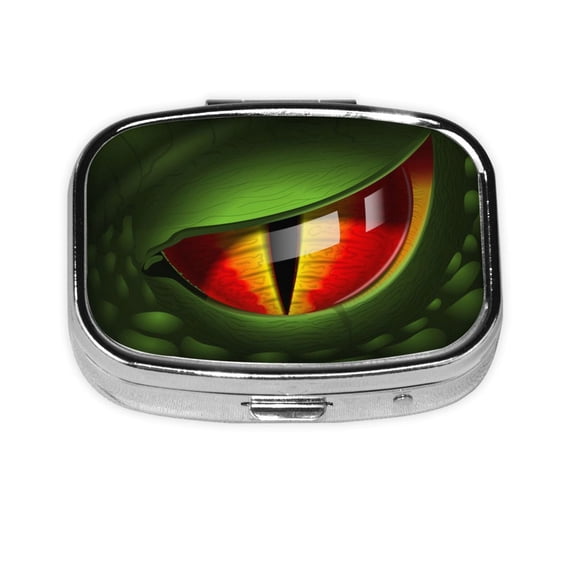 Portable Metal Square Pill Box 2-Compartment Mini Pocket Pill Case for Travel Purse, Dragon Eye Realistic