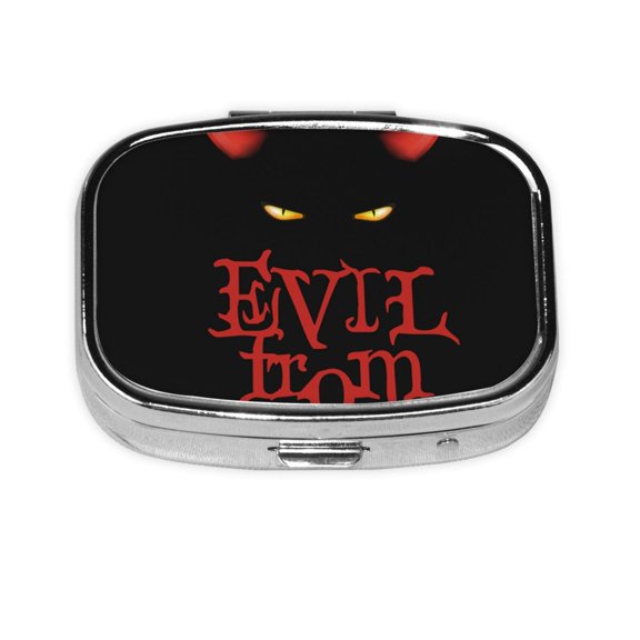 Portable Metal Square Pill Box 2-Compartment Mini Pocket Pill Case for Travel Purse, Evil From Hell