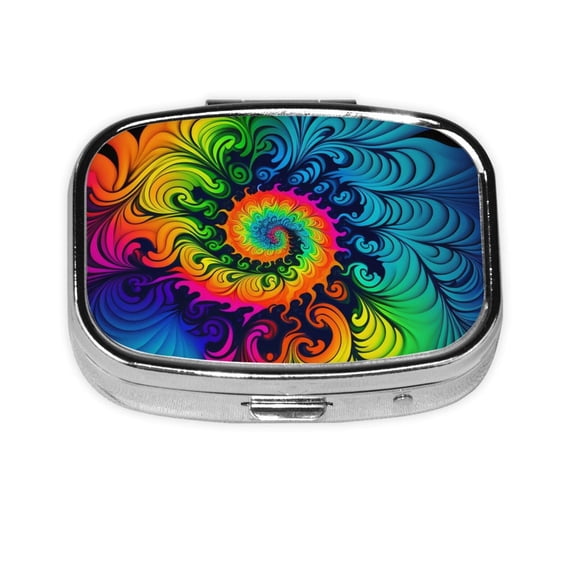 Portable Metal Square Pill Box 2-Compartment Mini Pocket Pill Case for Travel Purse, Tie Dye Psychadelic Colorful