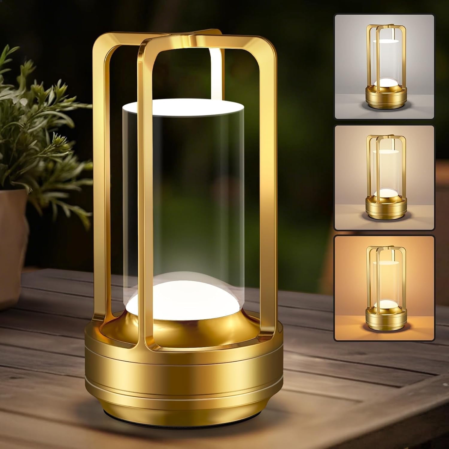 Portable Metal Table Lamp, 2000 mAh Rechargeable Outdoor Table Lamp Cordless, 3 Color Stepless Dimmable Atmosphere Table Lamps for Patio, Camping, Coffee table decor lamp for Indoor/Outdoor