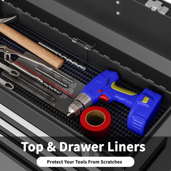 Portable Metal Tool Box, 3 Drawers Lockable Heavy Duty Tool Chest Storage Toolbox with Ball-Bearing Slides and 2 Metal Latches Closure for Garage, Workshop, Repair Shop (Black)$$Tools