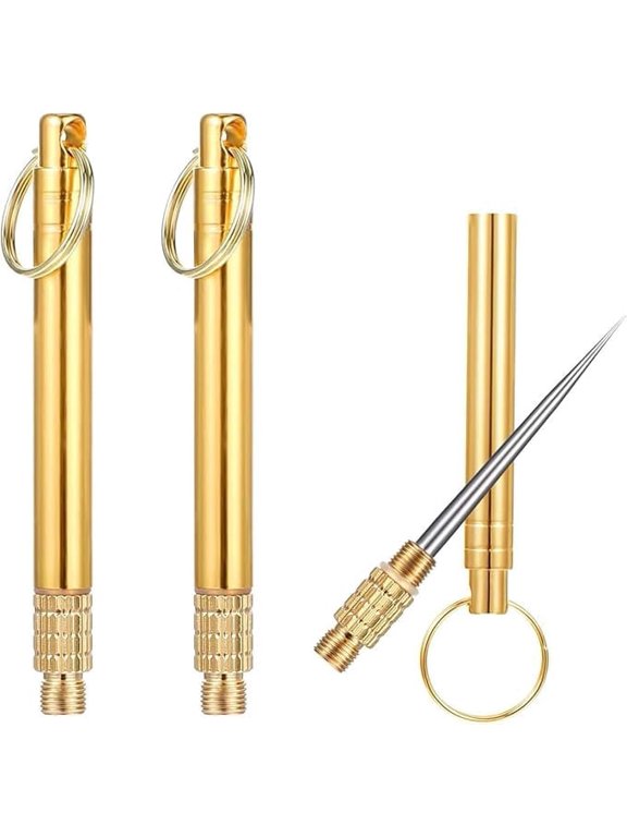 Portable Metal Toothpick Keychain, Gold Brass with Stainless Steel Tip, Multipurpose Food Pick Pack of 1