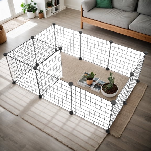 Portable Metal Wire Small Animal Playpen, Indoor Pet Cage Fence for Guinea Pigs, Rabbits & Puppies