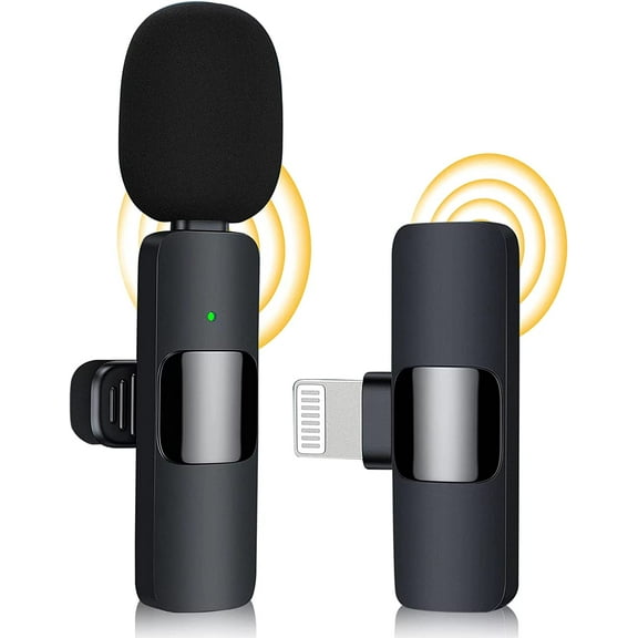 Portable Microphone for iPhone, iPad Wireless Lavalier Microphone Clip-on Mic, Ideal for Content Creator Audio Video Recording Interview Podcast