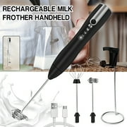 Portable Milk Frother, 3-Speed Adjustable Coffee Frother, Rechargeable Handheld Milk Frother with 2 Whisk Heads and Bracket