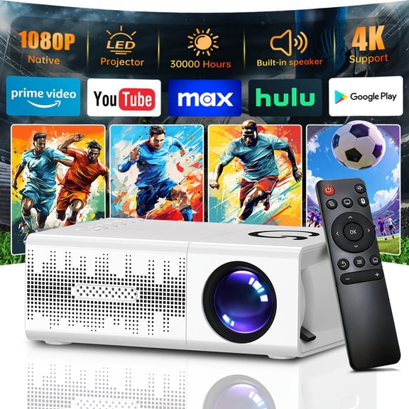 Portable Mini 1080P Projector with 4K Support, Remote Control, Compatible with Smartphones, PCs & Tablets, 16:9 Home Theater