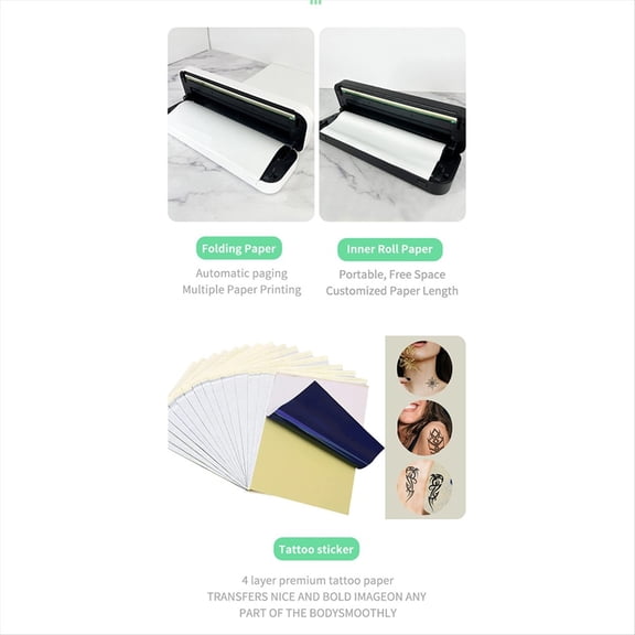 Portable Mini A4 Printer No Ink Printing A4 Thermal Printer for Phone PC Tattoo Transfer Printer Black