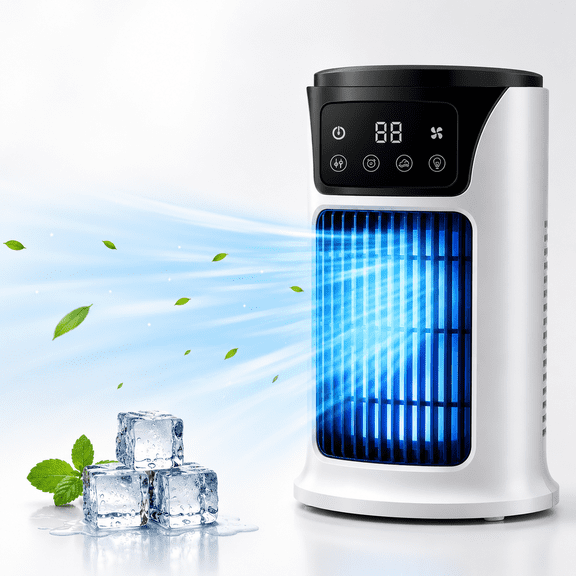 Portable Mini Air Cooler Fan with Humidifier LED Night Light USB Personal Evaporative Air Conditioner 6 Speed Desk Table Cooling Fan Quiet Timer For Home Office Bedroom Travel