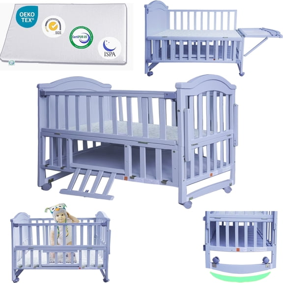 Styhigh Baby Crib Cunas Para Bebes 6-in-1 Convertible Mini with Memory Foam Mattress(38" by24") Foldable Storage,