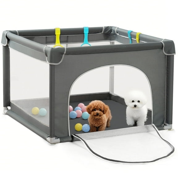 Dog Playpen, 36x36x27inch Puppy Playpen with Gate,for Indoor&Outdoor, Sturdy Safety Dog Pen with Thickened Fabric