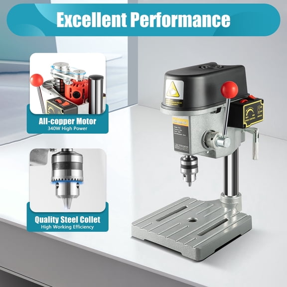 Portable Mini Bench Drill Press, 340W Corded Electric Small Benchtop Drill Machine for DIY Crafts