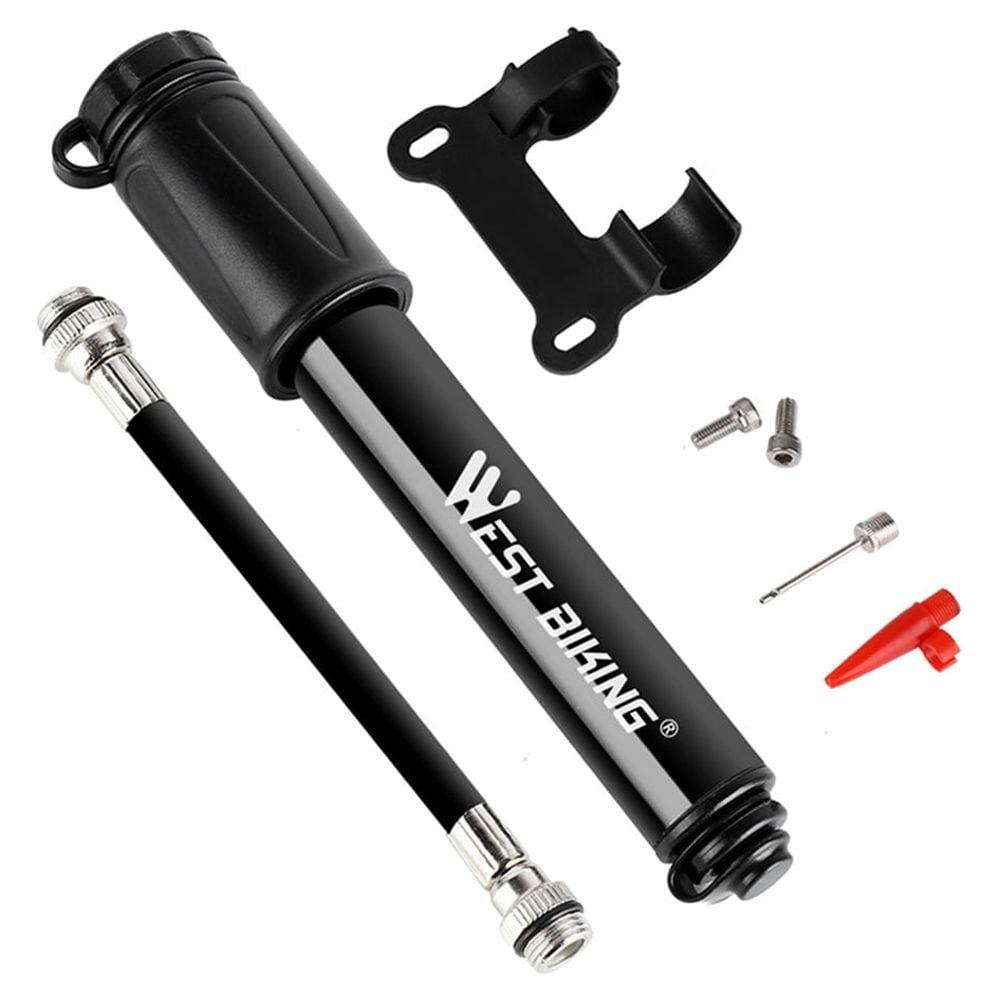  All-in-One Bike Pump Kit - Compact and Portable 120 PSI Mini  Pump with Gauge, Needle, Patch Kit, Valve Caps and Frame Mount for Presta &  Schrader : Sports & Outdoors