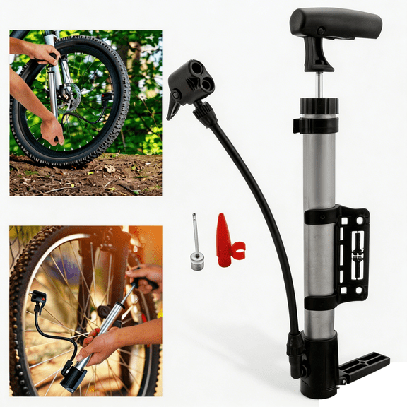 Portable Mini Bike Pump Bicycle Tire Inflator with Frame Mount for Sports Balls, Mountain Road Bikes & Rides