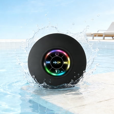 Bluetooth Floating Pool Speaker, Bluetooth Waterproof Speaker with LED Light, Bluetooth Suction Cup Speaker, Portable Bluetooth Speaker for Shower, Travel, Pool, River Floating, and Outdoor Fun