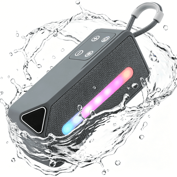 Portable Mini Bluetooth Speaker, Wireless Subwoofer with FM Radio,Led Color Light, Support TF Card,USB,Playback,TWS,Hands-Free Calling, Speaker for Home/Outdoor/Party/Beach, Gifts for Adults, Gray