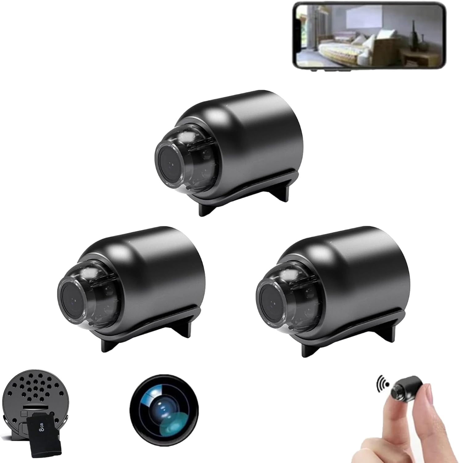 Portable Mini Camera, 5G WiFi, 1080P Full HD, Night Vision, Motion Detection, Remote View, 160° Wide Angle, with 8GB Card for Baby Monitor Home Office