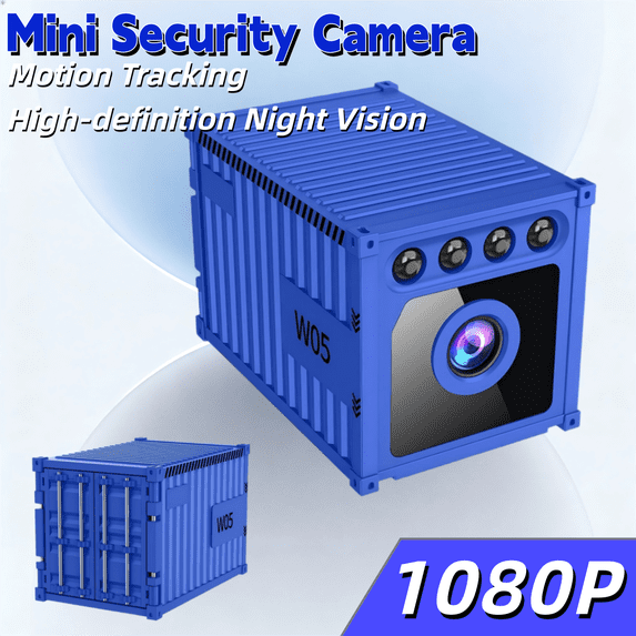 Portable Mini Camera (Blue)- 1080P WiFi Cam, Night Vision Motion Detection, APP Remote View & 128GB SD Supported