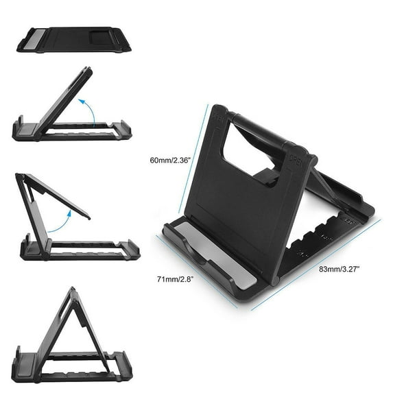 Portable Mini Cell Phone Stand Adjustable Height Desktop Holder Foldable Universal Mount for Smartphone Tablet Live Streaming Office Use-Black