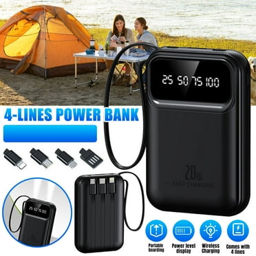 Portable Mini Charger with Built-in Cables - 20000mAh Mobile Power for iPhone - Ultra Slim Fast Charging USB C Battery Pack - Compact Travel, Compatible with iPhone, Samsung, Android Phones, etc.