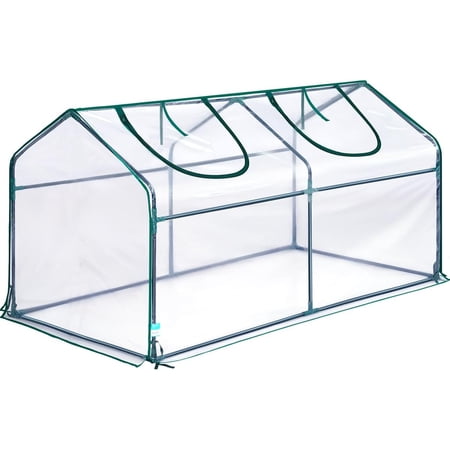 Portable Mini Cloche Greenhouse w/ Elevated Bottom, Reinforced High Light Transmission Waterproof UV-Resistant Hot House for Indoor Outdoor, w/ 50 T-Shaped Plant Tag, 71" x 36" x 36" (Clear)