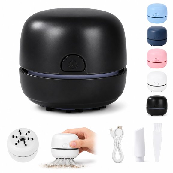 Portable Mini Desk Vacuum Cleaner Compact Mini Powerful Desktop Cleaner with Brush Cute Low Noise USB Recharging for Office Home Cleaning Eraser Crumbs, Dust, Computer Keyboard and Car