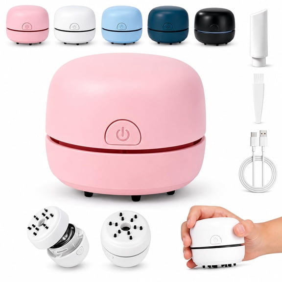 Portable Mini Desk Vacuum Cleaner, Handheld Mini Vac with USB Recharge & Brush for Keyboard Dust, Computer, Car Interior, Desk Clutter