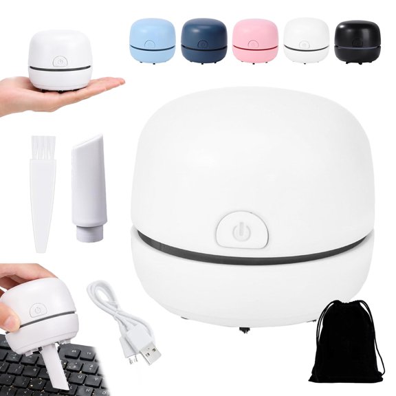 Portable Mini Desk Vacuum Cleaner, Mini Desk Vacuum for Cleaning Eraser Crumbs, Dust, Crumbs, USB Rechargeable Long Battery Desktop Cleaner for Keyboard/Car/Home/School/Office (White)