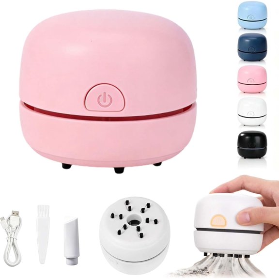 Portable Mini Desk Vacuum Cleaner, USB Rechargeable Desktop Cleaner with Brush for Keyboard Dust and Crumbs