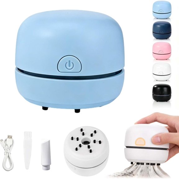 Portable Mini Desk Vacuum Cleaner, USB Rechargeable Desktop Cleaner with Brush for Keyboard Dust and Crumbs