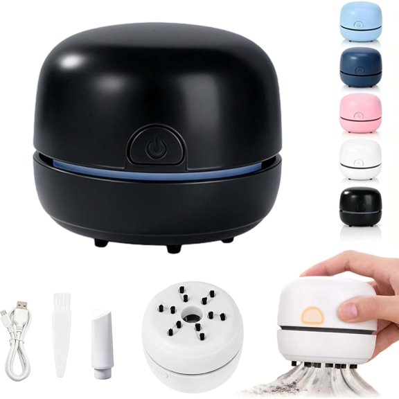 Portable Mini Desk Vacuum Cleaner, USB Rechargeable Desktop Cleaner with Brush for Keyboard Dust and Crumbs