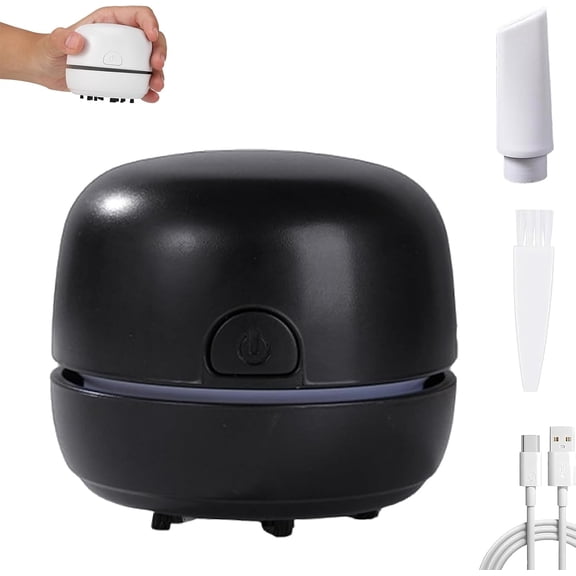 Portable Mini Desk Vacuum Cleaner, USB Rechargeable Desktop Vacuum with Cleaning Brush, Small Keyboard Cleaner for Office, Home, Car, and Workspace (Black)