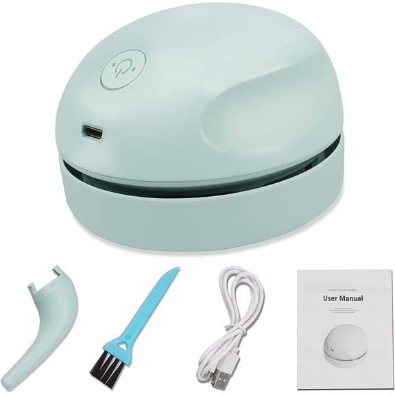 Portable Mini Desktop Vacuum Cleaner USB Rechargeable with Cleaning Brush & Vacuum Nozzle, Detachable Compact Table Dust Cleaner for Crumbs Dust Piano Keyboard Computer Car Surfaces, Light Green