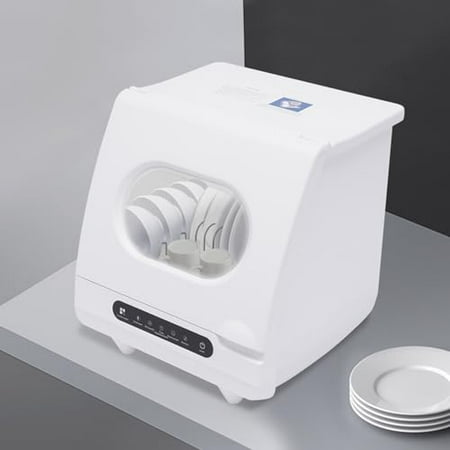 Portable Mini Dishwasher, Countertop 1200W Compact Five Washing Programs 5L Built-in Water Tank High Temperature Water (72?) Rotating Spray for Dorm Full Panel Control, Apartments& RVs, White