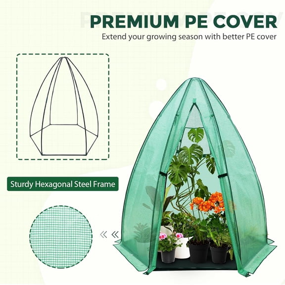 Portable Mini Dome Greenhouse with Zippered Door and Mesh Window, Outdoor Mini Hexagon Greenhouse Kit for Indoor Outdoor Gardening 6' x 5'3'', Green PE Cover$$Garden & Patio